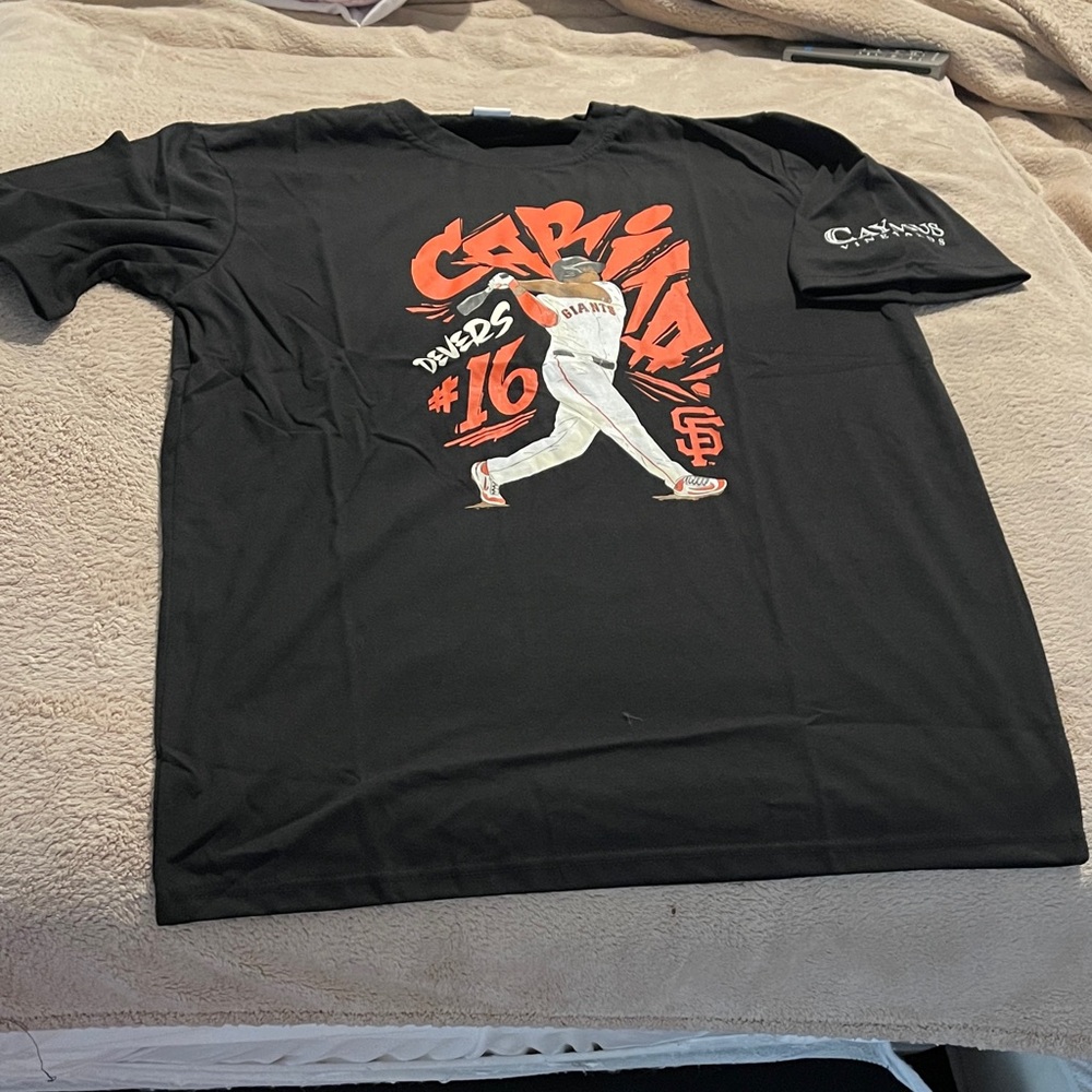 SF Giants Rafael Devers 2025 Giveaway TShirt Black Graphic with Sports Design